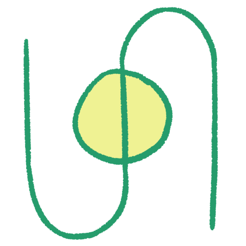 a drawing of a light green circle, with a large green sideways S over top of it, with the middle of the S intersecting the centre of the circle. the lines are thick.